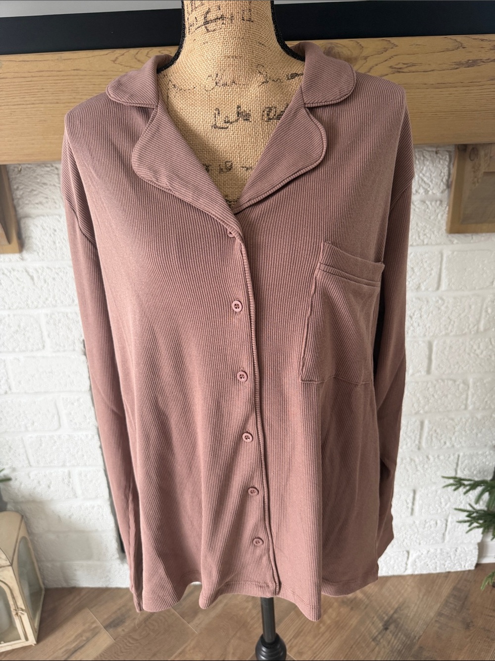 Gottex Mauve Ribbed Button-Down Lounge Shirt
